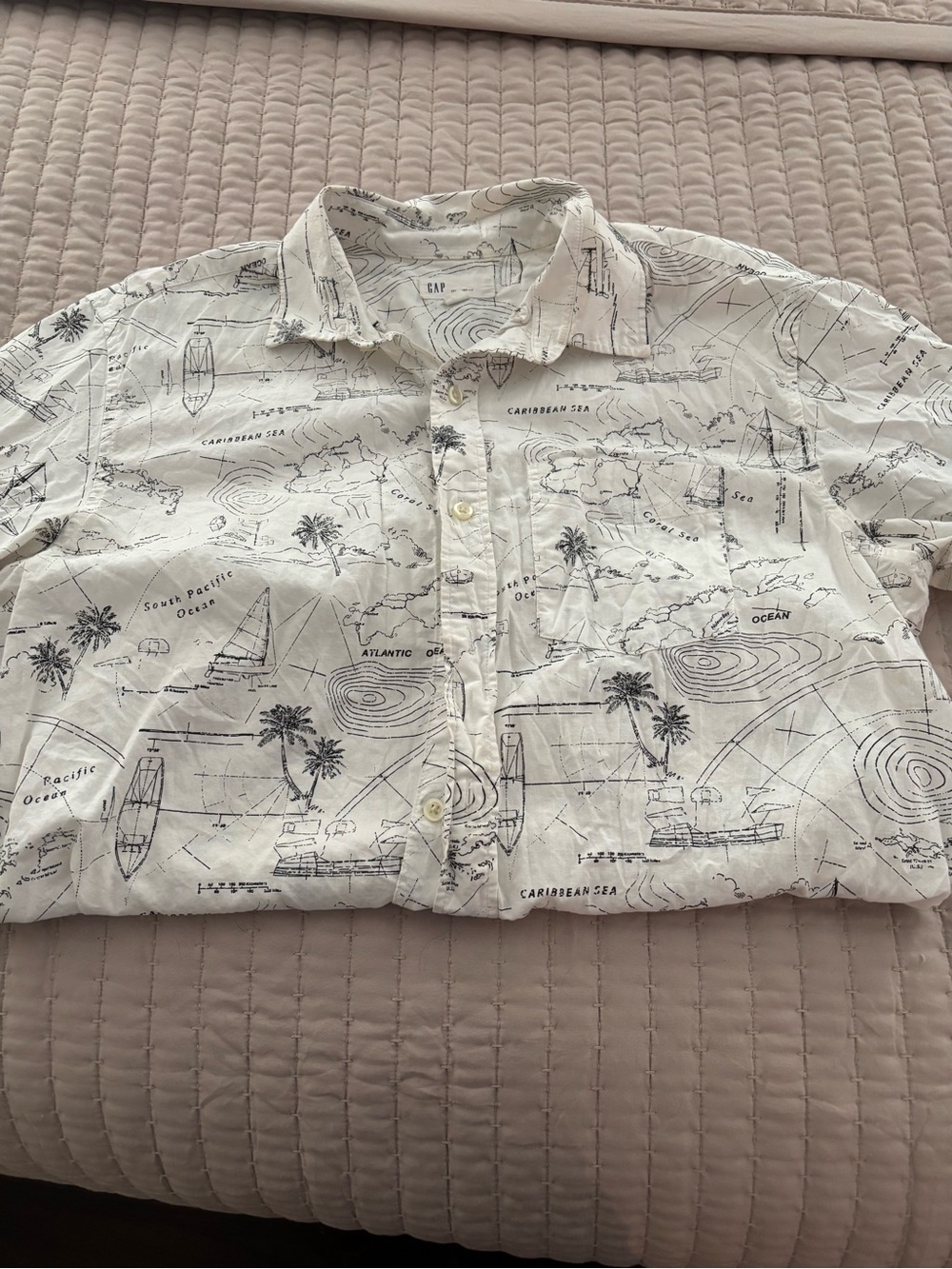 GAP Cream Shirt with Navy Nautical Sketch Print
